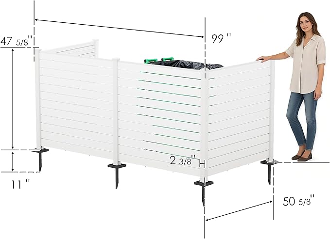 Kozyard 50" W x 48" H Outdoor Privacy Screens Aluminum Post, Air Conditioner Fence Panels, Pool Equipment Enclosure, Trash Can Screens Fence Kit for Outside Backyard Patio (White/4Panels) Kozyard