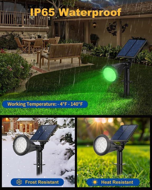 Solar Spot Lights Outdoor Color Changing, 7 Modes/14 LED Outdoor Solar Lights for Yard, Waterproof RGB Multicolor Solar Landscape Spotlights Auto On/Off for Flood, Yard, Tree, Pathway, 4 Pack FratinkSolarLights