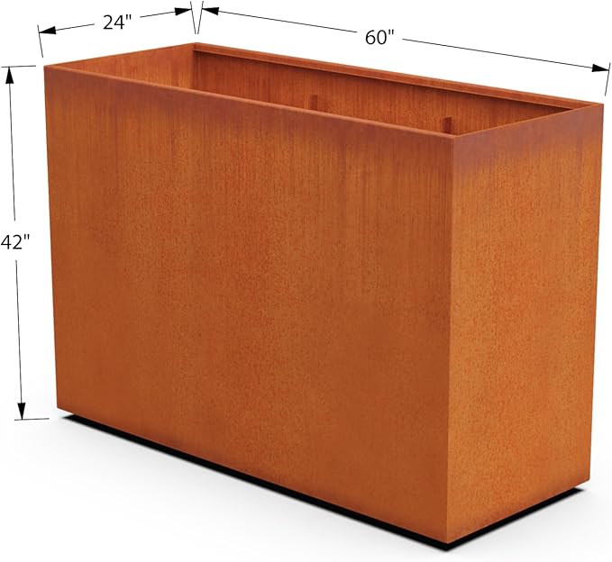 Plantercraft Large Rectangular Planters for Outdoor Plants – 60x24x42 Corten Steel Planter Box for Privacy Screen & Patio | Extra Large Outdoor Planters, Modern Metal Planter Plantercraft