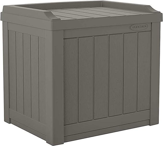 Suncast 22 Gallon Indoor or Outdoor Backyard Patio Small Storage Deck Box with Attractive Bench Seat and Reinforced Lid, Stone (4 Pack) Suncast