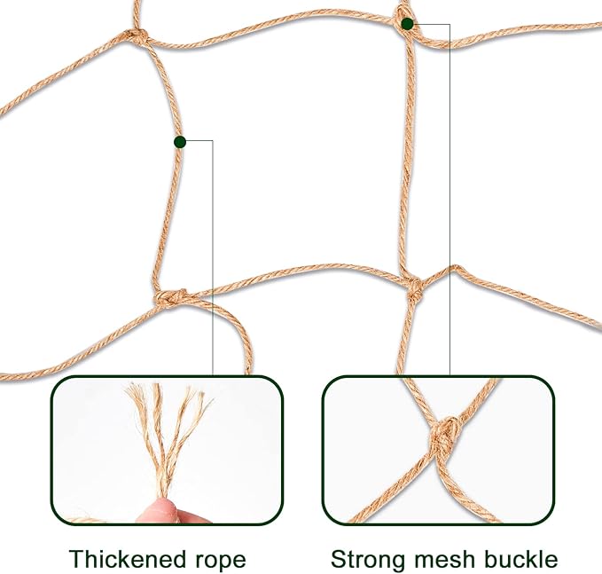 Jute Trellis Netting - Jute Netting for Garden, Heavy Duty Plant Support Netting for Climbing Plants, Cucumber, Vine, Fruits & Vegetables, Climbing Vining Plants (6.6 Ft x 32.8 Ft, 5.9 Inch Squares) Miuezuth