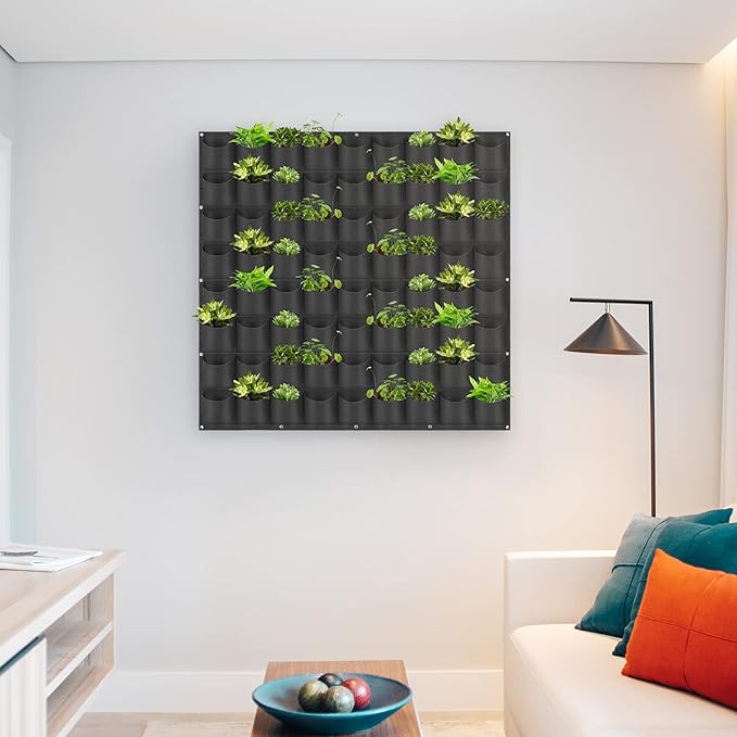 Hanging Planting Grow Bags, 72 Pockets Hanging Vertical Wall Planter Wall Mounted Grow Bag Outdoor Indoor Gardening Vertical Greening Flower Container, Planting Bags Storage Bags(1.0 m × 1.0 m, Black) LITLANDSTAR