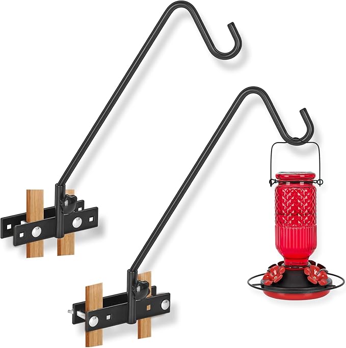 FEED GARDEN 2 Pack 13.5 Inch Deck Hooks for Vertical Railing, Adjustable Deck Bird Feeder Hanger for Hanging Lanterns, Wind Chimes, Flower Baskets, Suet Feeders FEEDGARDEN