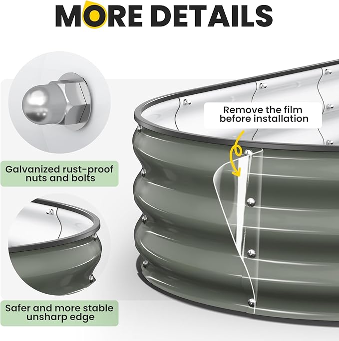 Galvanized Raised Garden Bed 6x3x1 FT, Oval Metal Raised Garden Bed Outdoor Planter Box with Open Bottom, Rust-Resistant Steel Garden Bed for Vegetables Herbs Flowers, Easy Assembly Pattiumo