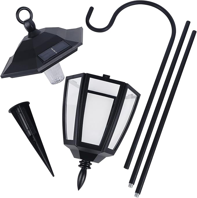 Dynaming 2 Pack Solar Hanging Lights Outdoor, Solar Powered Garden Decorative Lanterns with 2 x 38 Inch Shepherd Hooks, Waterproof Landscape Lighting for Lawn Patio Yard Pathway Driveway, Warm White Dynaming