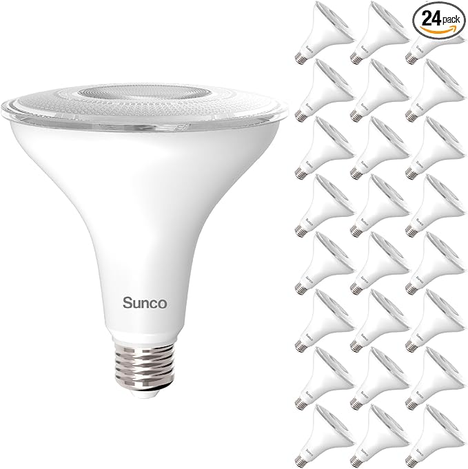 Sunco 24 Pack Outdoor LED Flood Home Patio Driveway Light, Waterproof PAR38 LED Bulb, CRI90, 4000K Cool White, 1050 Lumens, 100W Equivalent 13W, Dimmable, Wet-Rated, E26 Base UL SuncoLighting