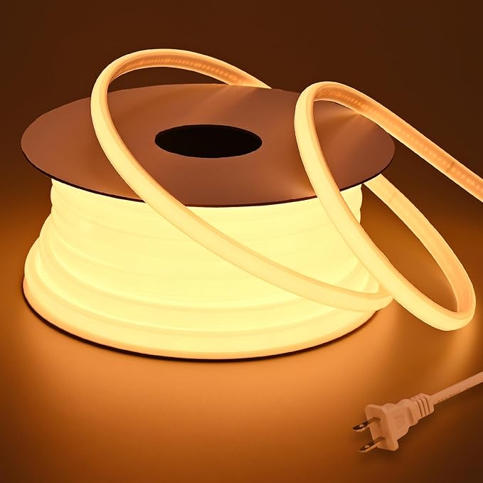 AC 110V COB LED Strip Lights Outdoor Waterproof 65.6ft, 2700K Warm White Super Bright 200W CRI 90+ LED Rope Light, IP65 Flexible Cuttable, for Bedroom Garden Commercial House BENLUN