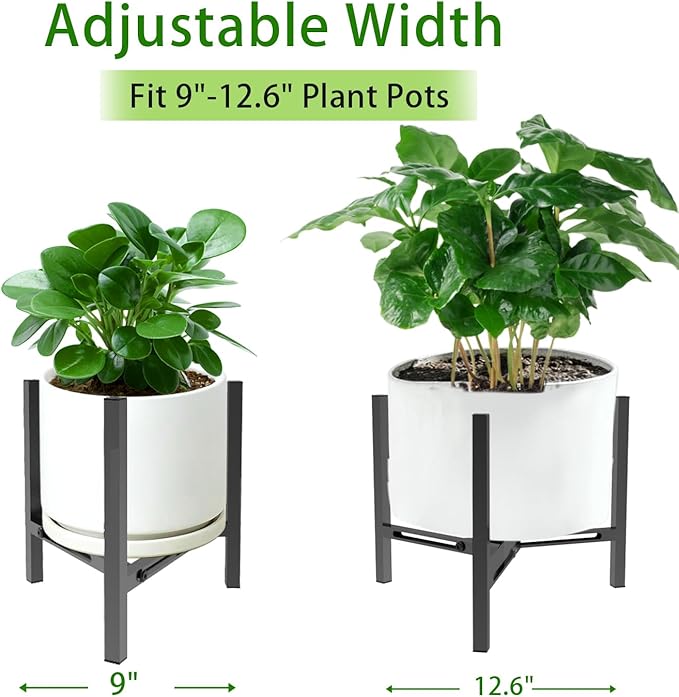 Airpark Plant Stand Indoor, Adjustable Metal Modern Plant Stands, Heavy Duty Stable Plant Pot Flower Holder Indoor Outdoor Corner, Fit 7 8 9 10 11 12 inch Pots, Black (Pot & Plant Not Included) Airpark