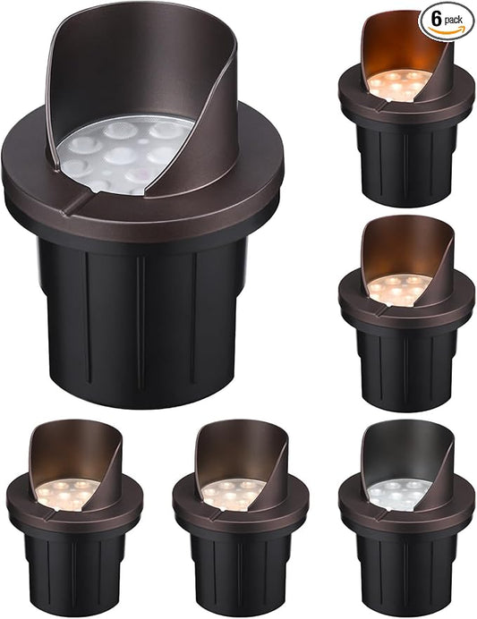 LEONLITE Dia. 4 Inch 5CCT Well Lights Landscape LED In Ground, Shielded Top, 5 Color Temperature Selectable, 12-24V AC/DC CRI90 Low Voltage Garden Landscaping, Oil Rubbed Bronze Aluminum, Pack of 6 LEONLITE