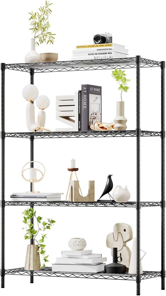 BestOffice | 4-Tier Wire Storage Shelves | 36x14x54 | Black | with Adjustable Racks | Heavy-Duty Metal Shelf, Holds Upto 1000 lbs | No-Tool Assembly | Ideal for Home & Garage Shelving BestOffice