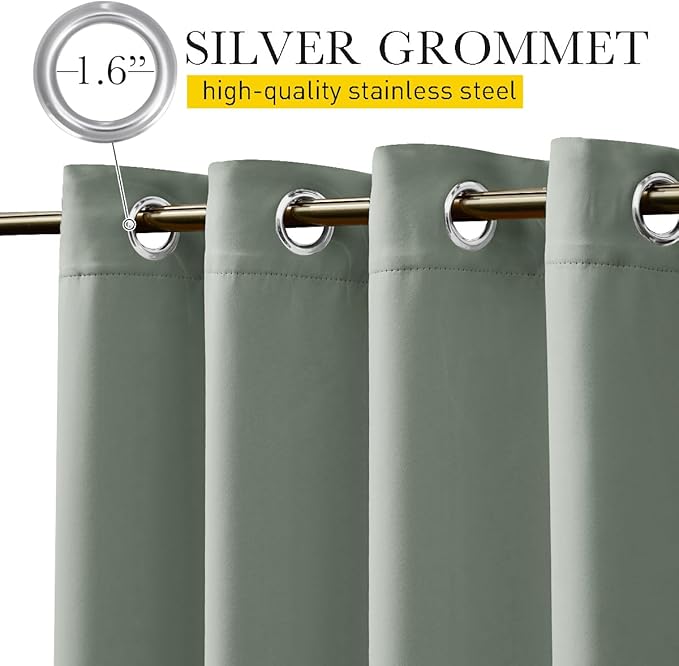 NICETOWN 2 Panels Waterproof Outdoor Curtains Fixed Grommet & Back Tab on Top & Bottom, Thermal Insulated Keep Rain & Sun Out Privacy Windproof Outdoor Draperies with Rope, W52 x L72, Sage Green NICETOWN
