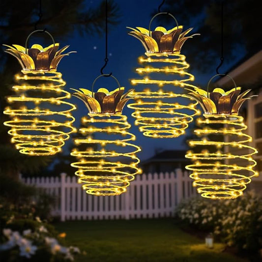4 Pack Outdoor Solar Hanging Lantern Lights - 60LED Waterproof Solar Pineapple Light Outdoor for Garden,Yard Porch Lawn Backyard Landscape Pathway Patio Outside Gardening JHPGEOE