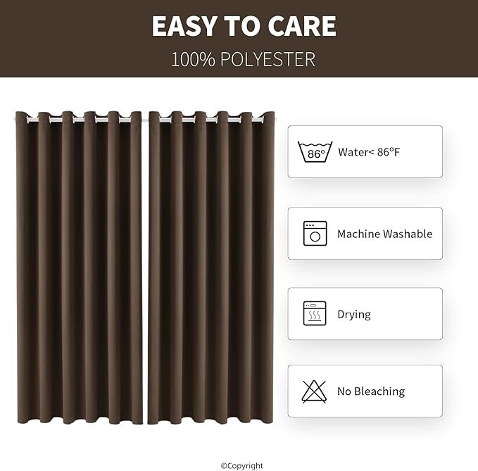 Water Proof Outside Curtains with Grommet Top for Porch, Thermal Insulated Washable Light Block Outdoor Divider Drapes for Patio Gazebo Deck Pool Area Pergola Cabana (W84 x L120, Brown, 2 Panels) DivaenCamino