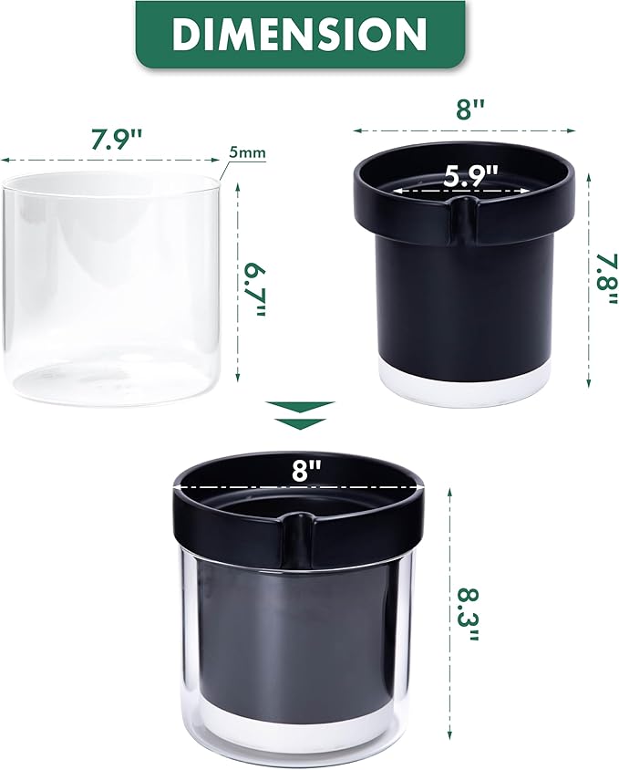 Phoenix Vine 8 Inch Self Watering Terracotta Planter, Black Terracotta Clay Pot with Glass Reservoir for Indoor Plants, Herbs, Flowers, Set of 1, 52-C-H-1 Phoenix+Vine