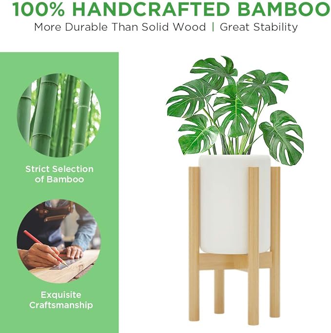 MUDEELA 2 Pack Indoor Plant Stands, 2 Tier Tall Plant Stand 30 inches, Mid Century Bamboo Plant Stand, Adjustable Width 8 - 12 inches, Fits Pot Size of 8 9 10 11 12 inches Pot & Plant Not Included, Natural MUDEELA