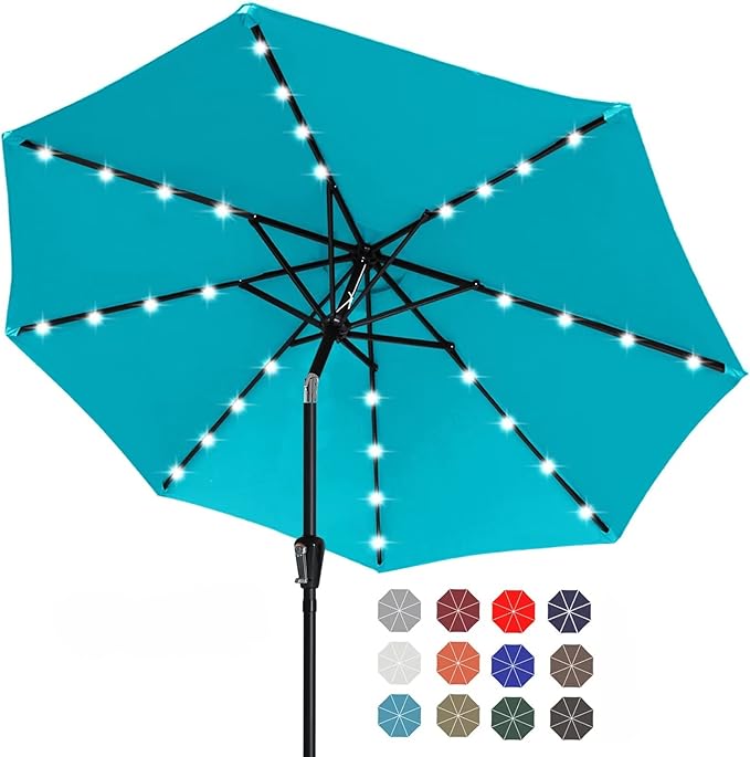 ABCCANOPY Durable Solar Led Patio Umbrellas with 32LED Lights 11FT (Turquoise) ABCCANOPY
