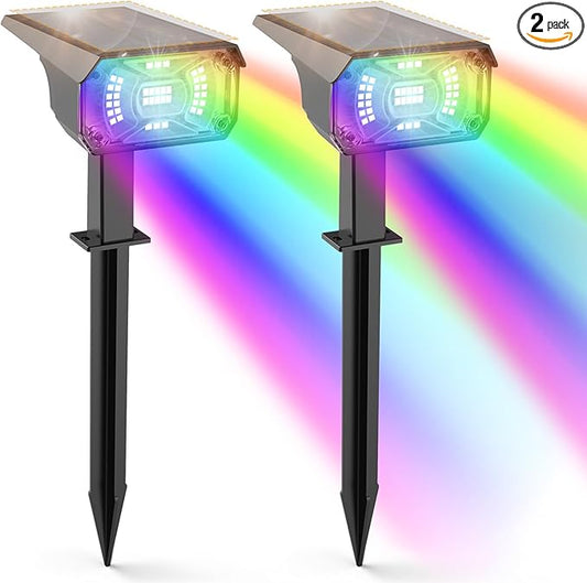 Solar Spotlights for Outside 2 Pack,Auto On/Off Landscape Spotlights, USB & Solar Powered Wall Lights, 3 Light Modes Outdoor Solar Garden Lights for Garden Rootora