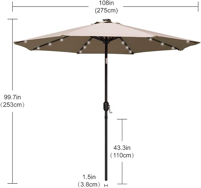 ABCCANOPY Durable Solar Led Patio Umbrellas with 32LED Lights 9FT (khaki) ABCCANOPY