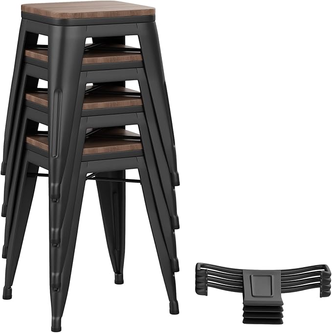 Yongchuang 18" Bar Stools Set of 4 Metal Stackable Short Stools for Classroom Kitchen Dining Stool Chairs with Wood Top Low Back YongchuangInternational