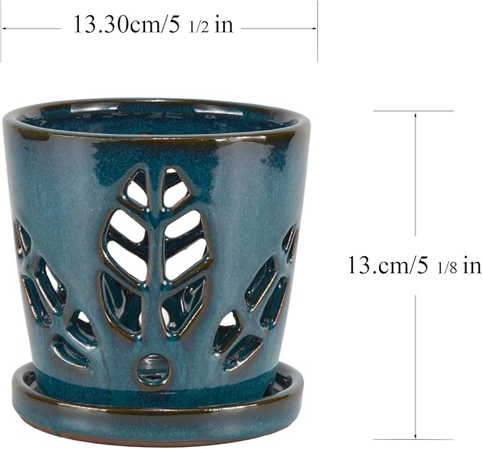W&W Orchid Pot with Holes and Saucer for Repotting, Teal, 5.5 Inch WWHomeDecor