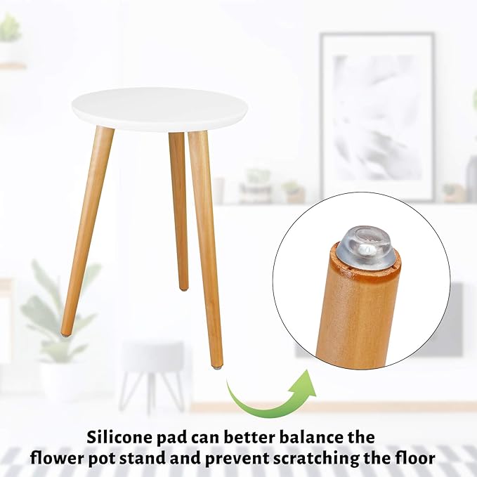 Uneedem Wood Mid Century Plant Stand for Indoor Plants, Modern Table, Tall Holder for Flower Pots, Small Round Side/End Table(A2 White, High: 16.5") Uneedem