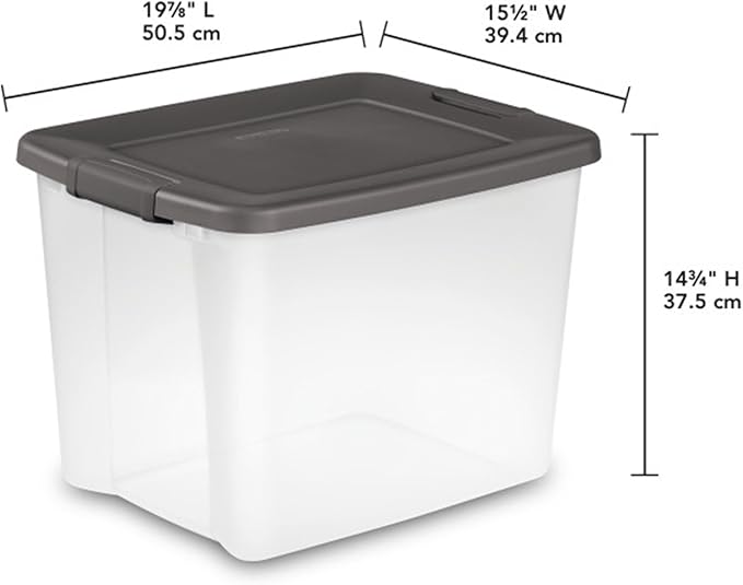 Sterilite 24-Pack ShelfTote, Clear Plastic Storage Bins with Lids, 50 Quart, Gray - Stackable Organizing Container Boxes for Closet, Bathroom, and Office Sterilite