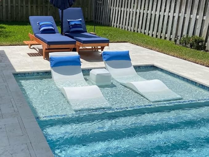 Classic White - Small Side Table – Designed for Shallow Shelves Up to 10” – Aqua Outdoors – Compatible with All Pool Types - Inside Pool, Sun Shelf & Patio Surfaces AquaOutdoors
