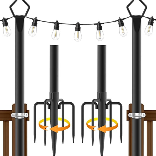 AILBTON 2 Pack 10Ft String Light Poles,Light Poles for Outside String Lights,Outdoor Light Poles with Fork,Metal Pole Stand for Patio,Backyard,Deck AILBTON