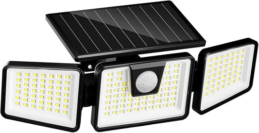 INCX Solar Motion Sensor Lights Outdoor, 3 Heads Security Lights Solar Powered, 156 LED Flood Light Motion Detected Spotlight for Patio Yard Garage Entryways, IP65 Waterproof 1 Pack INCX