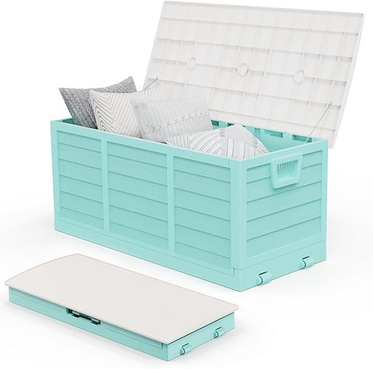VINGLI 75 Gallon Collapsible Outdoor Storage Box, Simple-to-assemble Plastic Storage Containers with Lid, Patio Deck Box Furniture for Garden, Pool, Balcony, Yard (Green) VINGLI