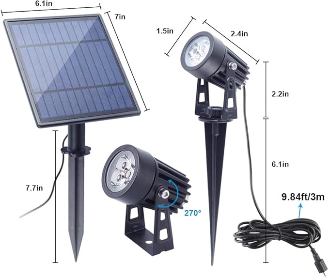 APONUO Solar Spotlights Landscape Lights Low Voltage Outdoor Solar Spotlight IP65 Waterproof 9.8ft Cable Auto On/Off with 4 Cool White for Outdoor Garden Yard Landscape Downlight (4-in-1) APONUO