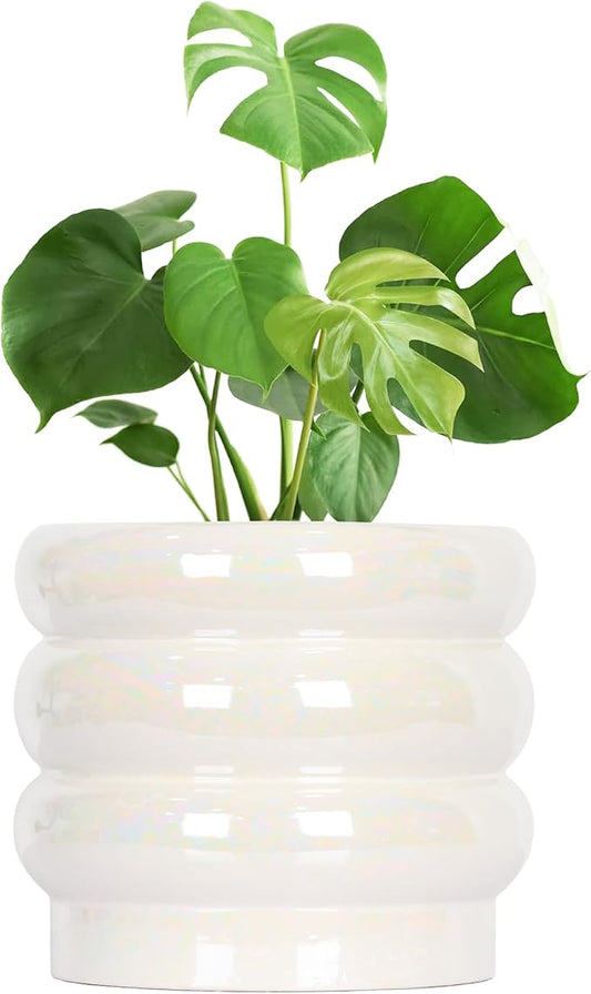 10 inch Ceramic Plant Pots for Indoor Plants, Rainbow Pearl Glaze Planter with Planters for Plants with Drainage Hole, Orchid Pots, Succulent Pot, Large Flower Pot (White) YFFSRJDJ