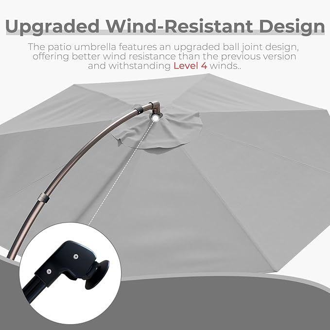 Grand patio 12FT Outdoor Offset Umbrella Large Round Aluminum Cantilever Umbrella with Base for Garden Deck Poolside (Gray, 12 FT) GrandPatio