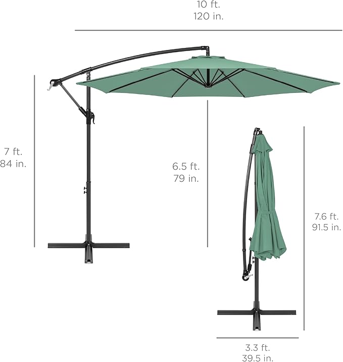 Best Choice Products 10ft Offset Cantilever Hanging Market Patio Umbrella, 8 Sturdy Ribs, Easy Adjustment - Seaglass BestChoiceProducts