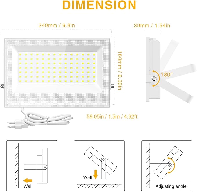 Onforu 120W Flood Lights Outdoor,12000lm White LED Work Light with Plug, 6500K Daylight White LED Flood Lighting, IP66 Waterproof Security Yard Lights for Yard Garage Stadium 2 Pack Onforu