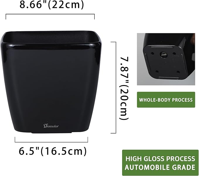 Dexceder 9x8 Self Watering Planter Indoor Outdoor, Inner Mat Design, Thickened Table Flower Plant Pot with Water Level Indicator (Black High Gloss) Dexceder