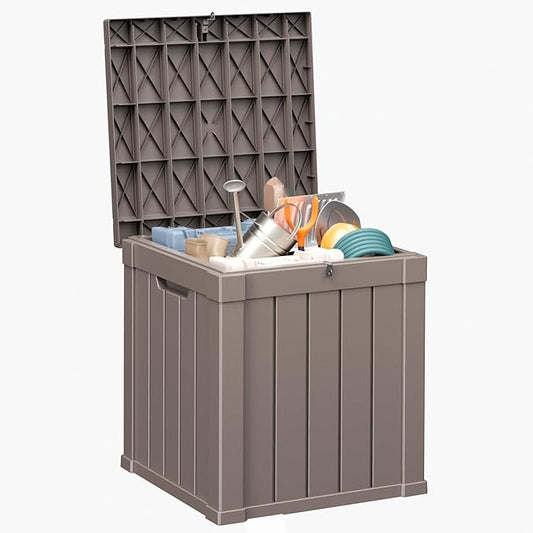 ROJIK Outdoor Storage Housing Deck Box - Waterproof Patio Furniture, Garden Tools, Cushions, Pool Accessories Storage Bench with Lockable Lid and Side Handles (Grey, 50 Gal) ROJIK