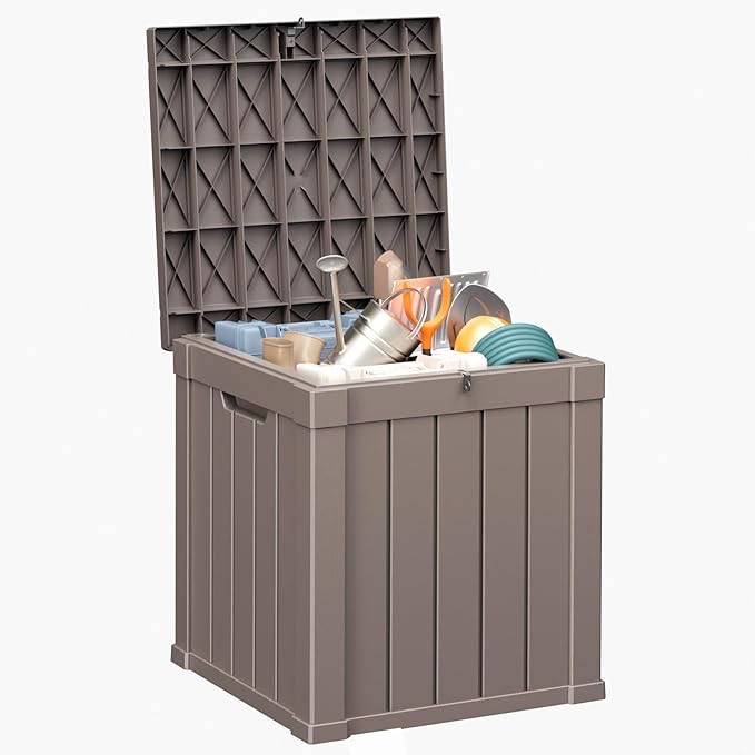 EasyUp 50 Gallon Deck Box Outdoor Storage Box for Patio Furniture,Outdoor Cushions,Garden Tools and Pool Supplies,Waterproof,Resin（Gray） EASYUP