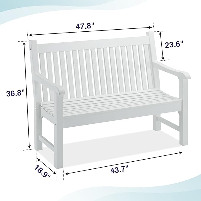 Psilvam 2-Person Poly Lumber Outdoor Bench with 700 Lbs Weight Capacity – Weatherproof Garden Seating for, Balcony Porch & Park, All-Weather Fade-Resistant Patio Furniture (White) PsilvamGardenFurniture