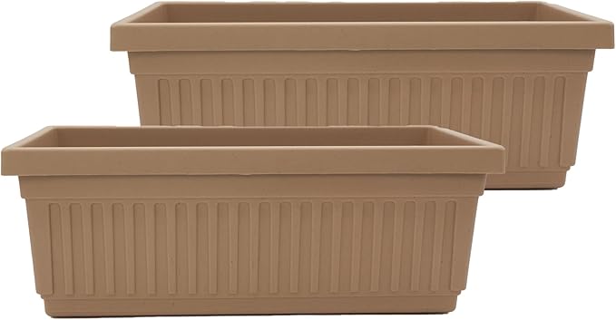 The HC Companies 30 Inch Venetian Window Planter Box with Drainage Plug, Lightweight UV-Resistant Plastic Indoor & Outdoor Planters, 2-Pack Flower Box for Garden & Home Decor, Sandstone TheHCCompanies