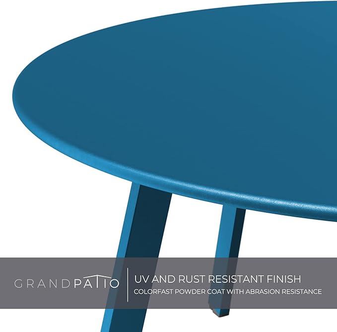 Grand patio 28-inch Round Steel Coffee Table, Outdoor Patio Side Table, Great for Backyard Patio Deck, Peacock Blue GrandPatio