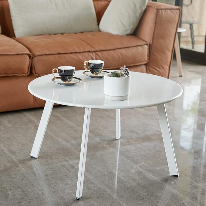 Patio Round Table - Metal Outdoor Coffee Table, Weather Resistant, Anti-Rust - White Juserox