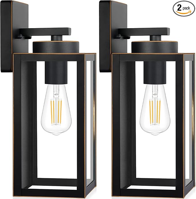 Outdoor Wall Light Fixtures, Exterior Waterproof Wall Lanterns, Bronze Porch Sconces Wall Mounted Lighting with E26 Sockets & Glass Shades, Modern Wall Lamps for Patio Front Door Entryway, 2-Pack BringYouBrightFuture