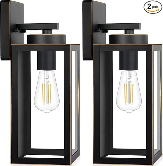 Outdoor Wall Light Fixtures, Exterior Waterproof Wall Lanterns, Bronze Porch Sconces Wall Mounted Lighting with E26 Sockets & Glass Shades, Modern Wall Lamps for Patio Front Door Entryway, 2-Pack BringYouBrightFuture