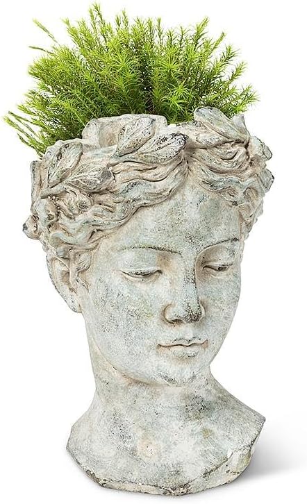 Abbott Collection Goddess Head Planter – Large Cement Indoor and Outdoor Planter Pot – Grecian Woman Statue Head Planter for Flowers and Succulents (Grey, 10" Tall, 4.5" Opening) AbbottCollection