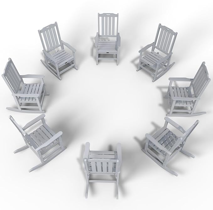 Oversized Rocking Chair Set of 8, Outdoor Rocking Chair for Adults, All Weather Resistant Porch Rocker for Lawn Garden, White THOEOE