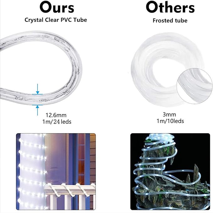 100ft LED Rope Lights Outdoor, 720 LED Connectable and Flexible Tube Lights with 8 Modes, Waterproof LED Rope Lighting for Garden, Patio, Pool, Bedroom, Party, Indoor Outdoor Decoration (Warm White) Jnaurb