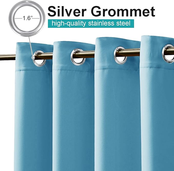 NICETOWN Sunlight Blocking Teal Blue Outdoor Curtain 95" L for Patio Waterproof, Thermal Insulated Stainless Steel Grommet Outdoor Indoor Window Curtain/Drape for Porch, 1 Panel, 52" W NICETOWN