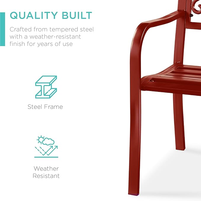 Best Choice Products Outdoor Bench Steel Garden Patio Porch Furniture for Lawn, Park, Deck w/Floral Design Backrest, Slatted Seat - Rust BestChoiceProducts