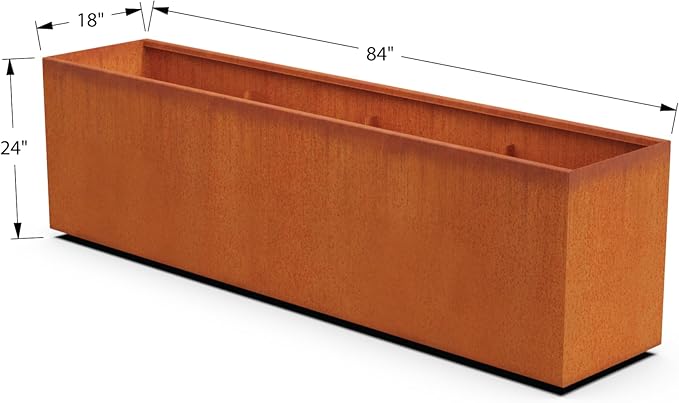 Plantercraft Large Rectangular Planters for Outdoor Plants | Extra Large 84x18x24 Corten Steel Planter Box for Patios and Gardens | Heavy Duty Metal Planter Plantercraft
